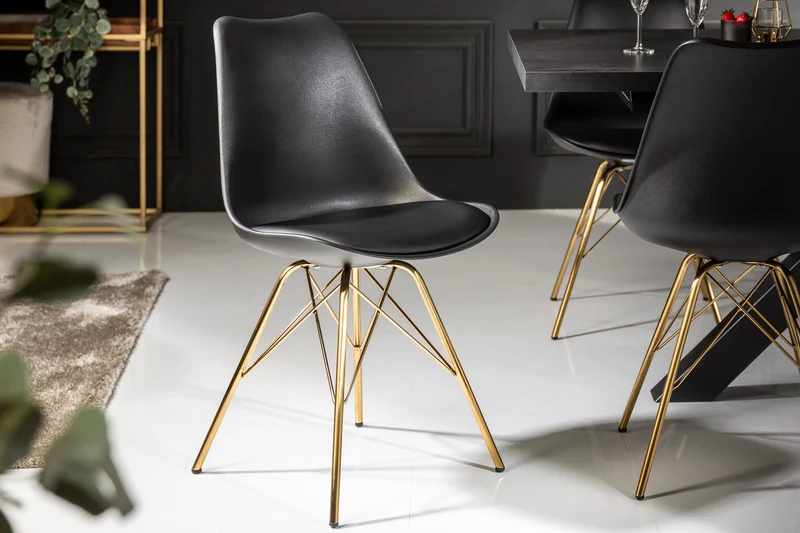Lot de 2x chaises design SCANDINAVIA MEISTERSTÜCK pieds noir doré