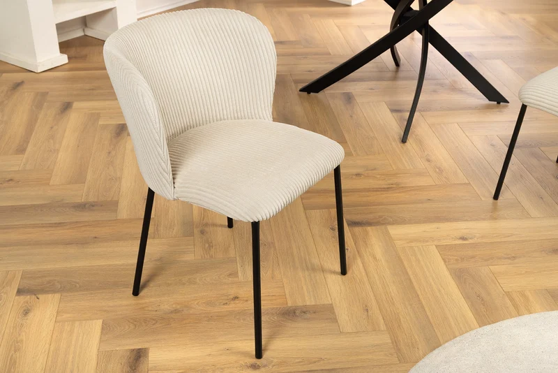 Lot de 2x chaises design LYON velours côtelé beige pieds métal noir