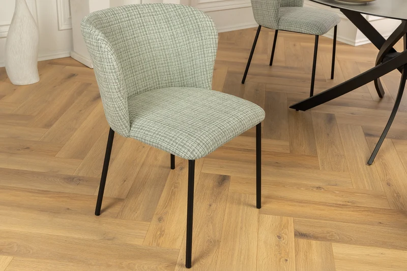 Lot de 2x chaises design LYON à carreaux vert-rose Bouclé pieds métal noir