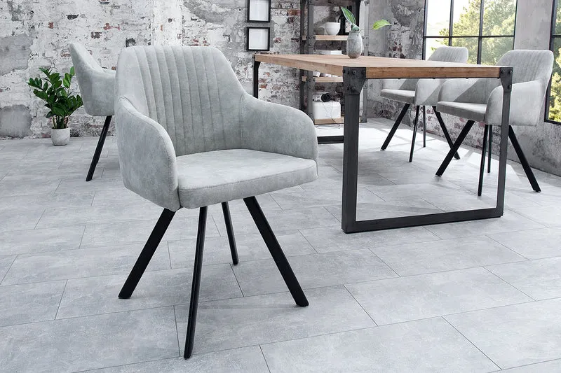 Chaise design rétro LUCCA en microfibre gris pierre avec accoudoirs matelassés et rembourrés