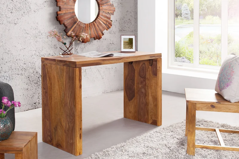 Console solide MAKASSAR 100 cm finition pierre de Sheesham marron
