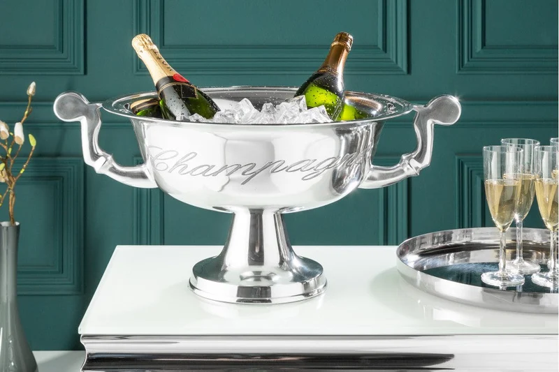 Refroidisseur de champagne au design élégant CHAMPAGNE 40cm refroidisseur de bouteille en argent poli