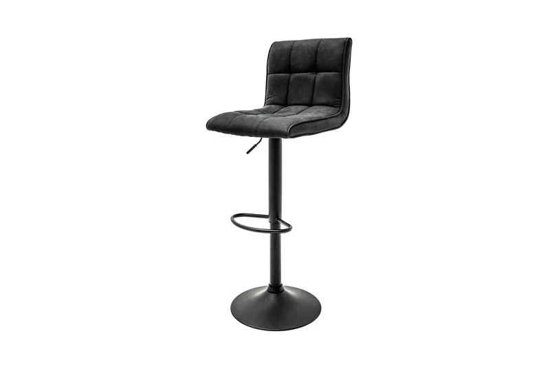 Tabouret de bar réglable en hauteur MODENA vintage gris microfibre métal noir avec dossier rotatif