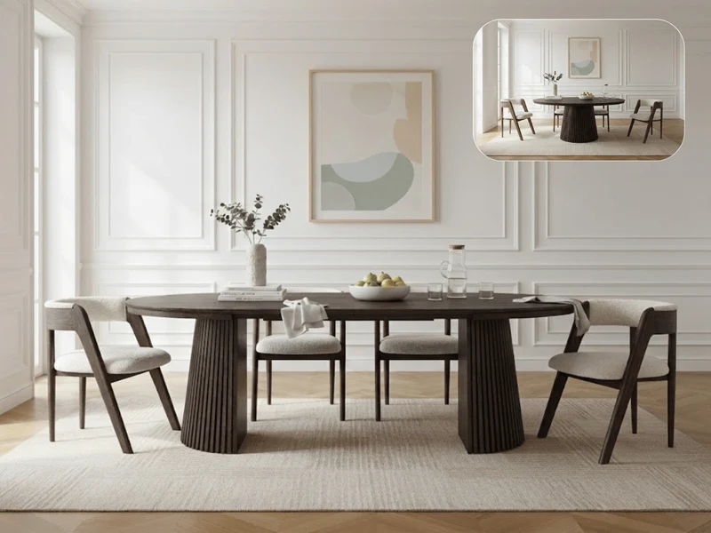 Table ronde extensible NELLA en bois – Ø 120 cm fermée / 200 cm ouverte – 2 rallonges intégrées