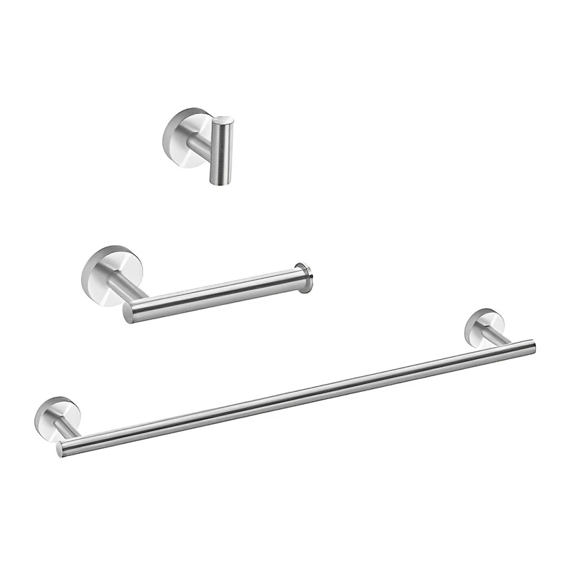 Set of 3 Brushed Nickel Round Bathroom Accessories BA01-BN