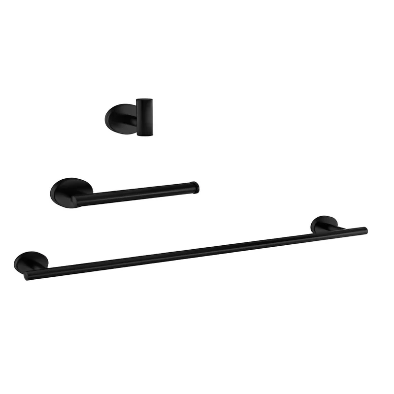 Set of 3 Matte Black Round Bathroom Accessories BA01-BL