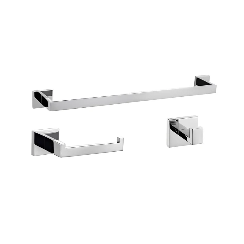 Set of 3 Polished Chrome Rectangular Bathroom Accessories BA02-PM