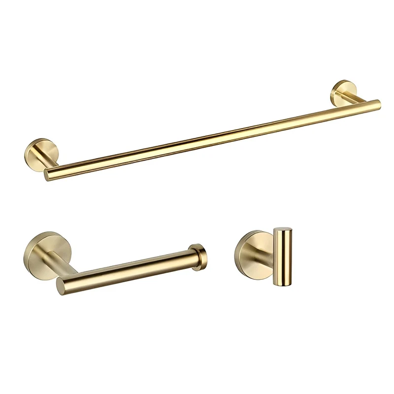Set of 3 Brushed Gold Round Bathroom Accessories BA01-BG