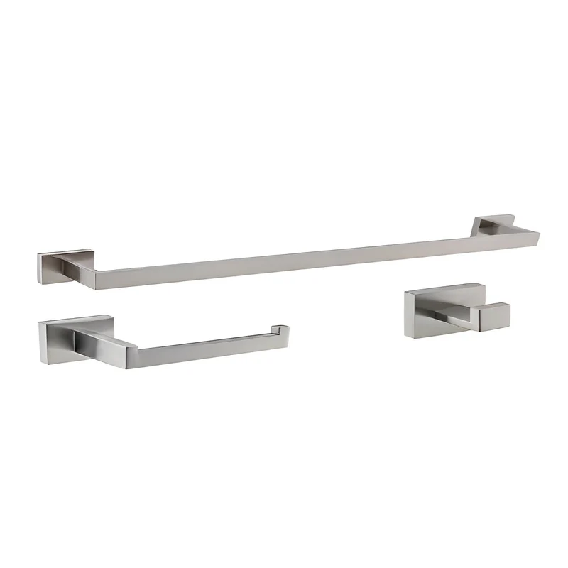 Set of 3 Brushed Nickel Rectangular Bathroom Accessories BA02-BN