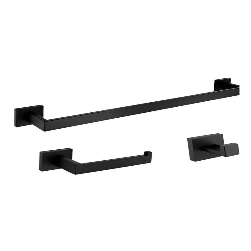 Set of 3 Matte Black Rectangular Bathroom Accessories BA02-BL