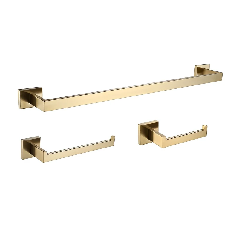 Set of 3 Brushed Gold Rectangular Bathroom Accessories BA02-BG