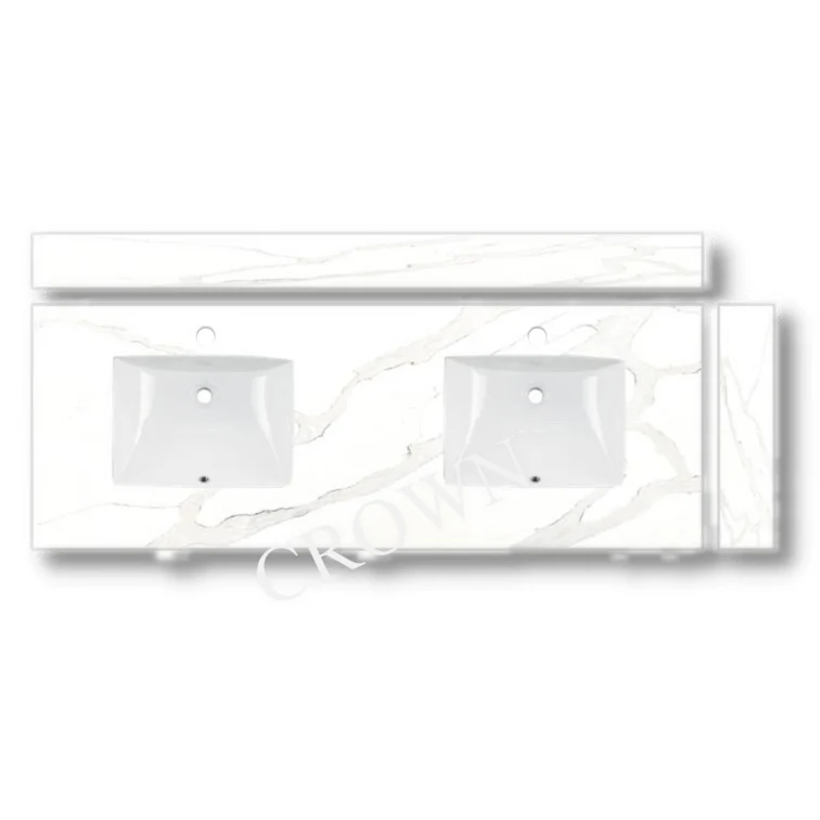 61" Vanity Quartz Counter Top Double Sink 2038DD