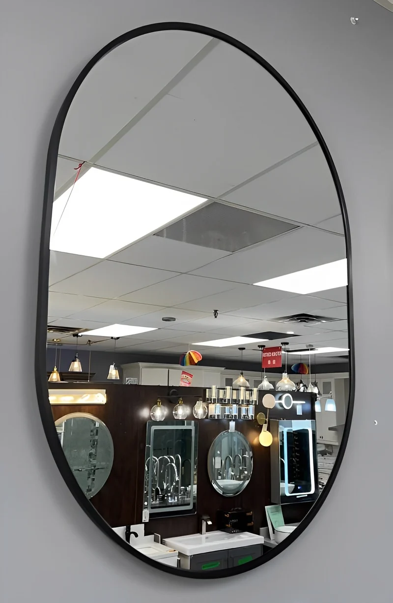 Oval Bathroom Mirror with Black Metal Track Frame