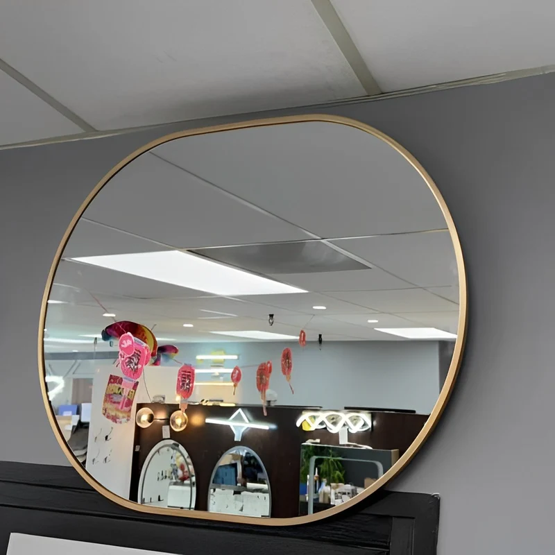 Oval Bathroom Mirror with Gold Metal Track Frame