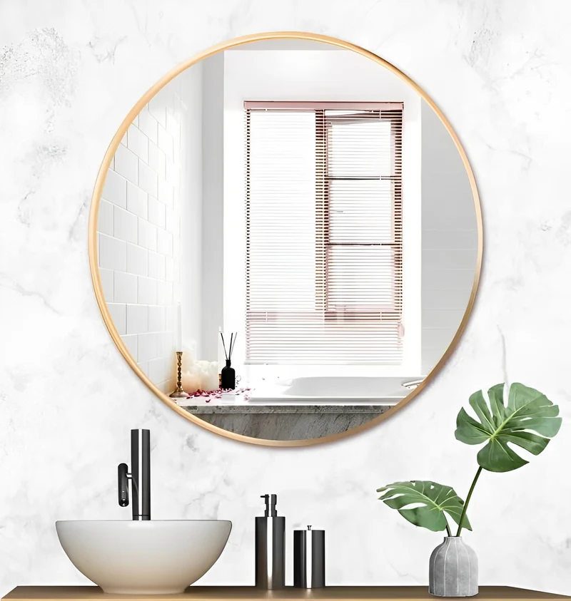 Round Bathroom Mirror with Gold Metal Frame