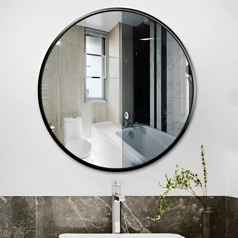 Round Bathroom Mirror with Black Metal Frame