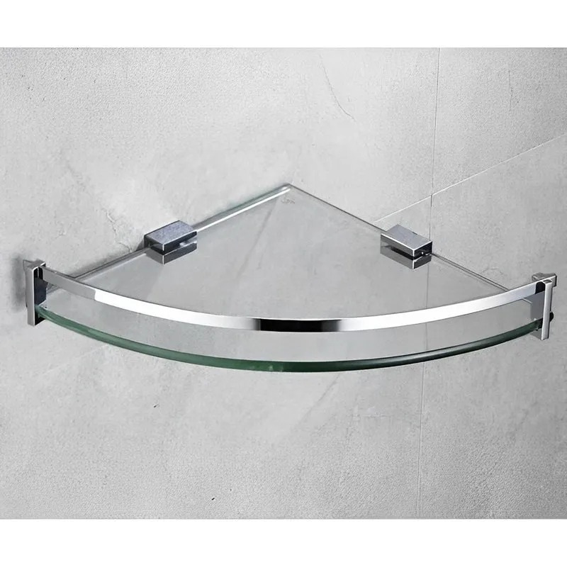 Single-tier Polished Chrome Wall Mount Glass Triangular Bathroom Shelf CB-PM