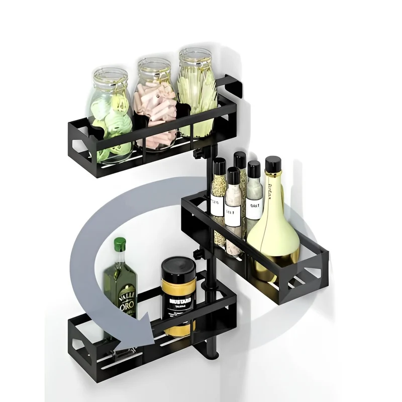 3 Tier Matte Black Wall Mount Rotatable Bathroom Shelf BA05BL