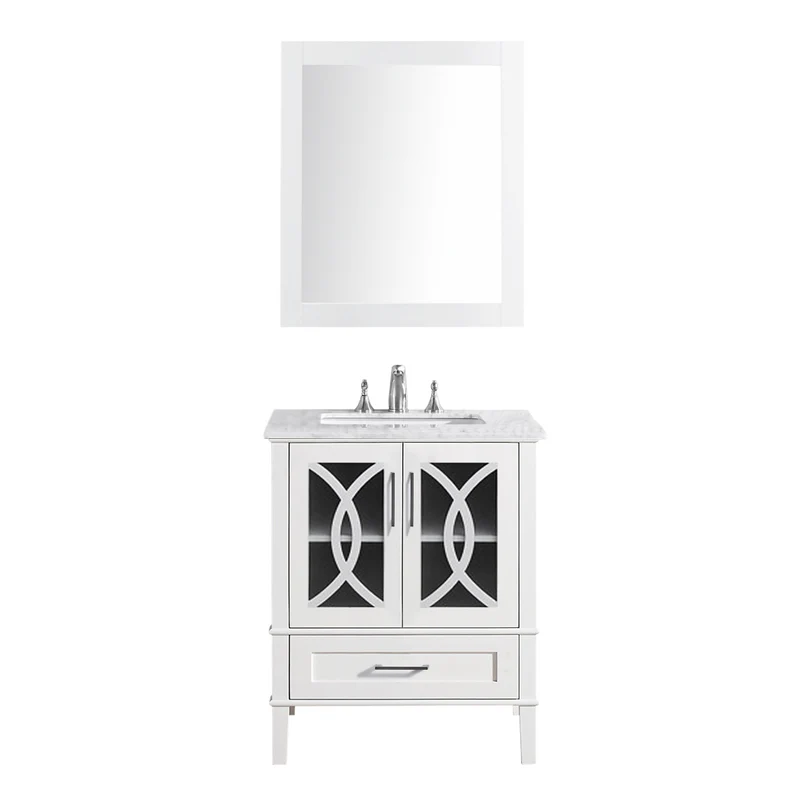 30" Solid Wood Bathroom Vanity with Marble top & Mirror Set T9313-30 - Pickup Price