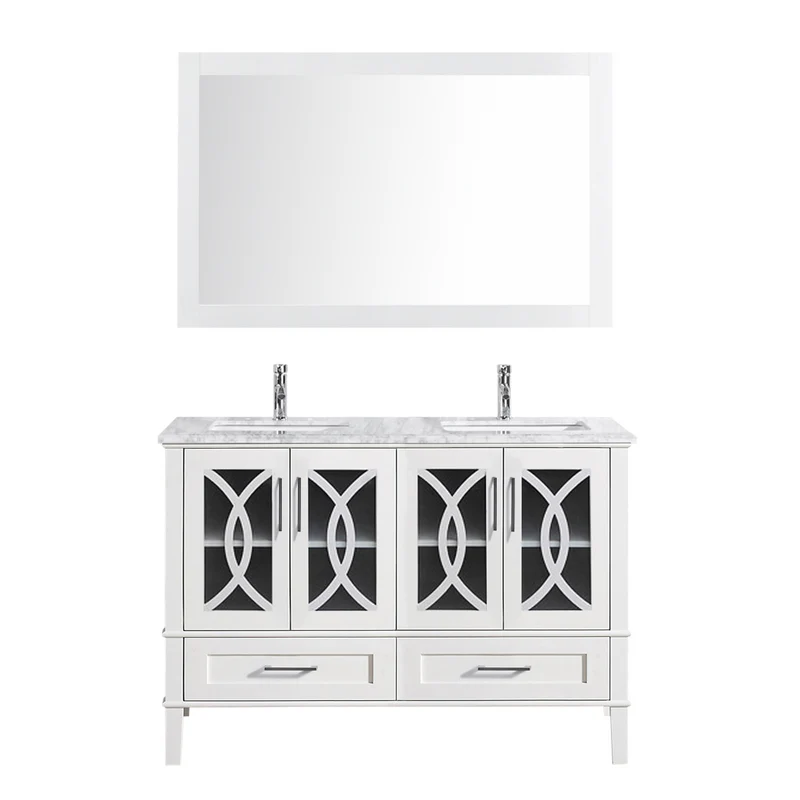 60" Solid Wood Double Sink Bathroom Vanity with Marble top & Mirror Set T9313-60 - Pickup Price