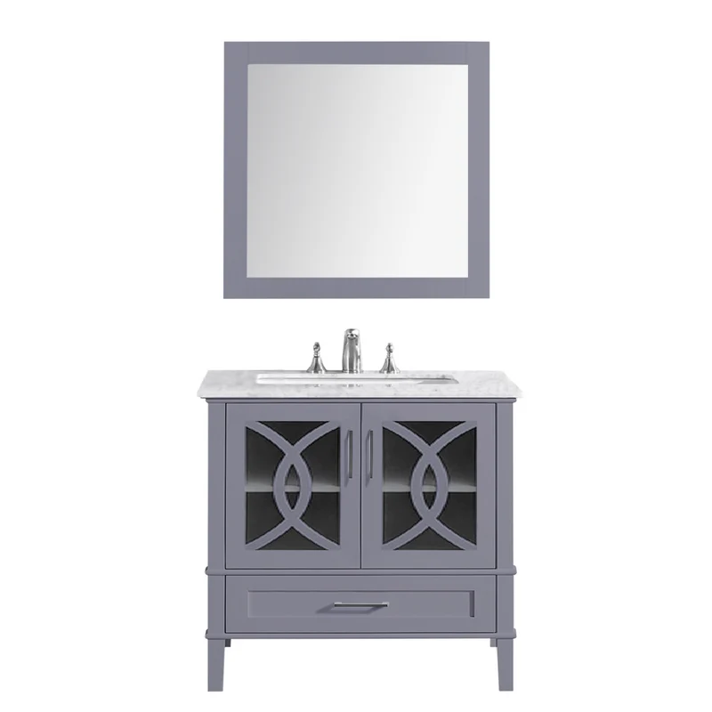 36" Solid Wood Bathroom Vanity with Marble top & Mirror Set T9313-36 - Pickup Price