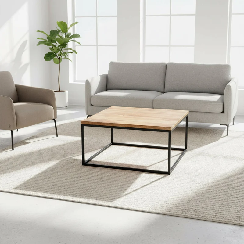 Bruges- Table Basse Carrée 80cm Bois Manguier Massif - Design Contemporain