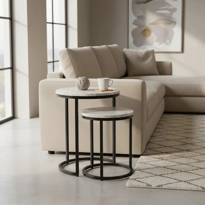Carrare-Tables Gigognes Marbre blanc pieds métal