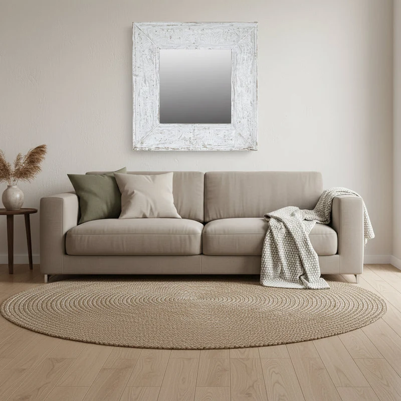 Agra- Miroir Carré 102cm Teck Recyclé Métal - Design Industriel Artisanal