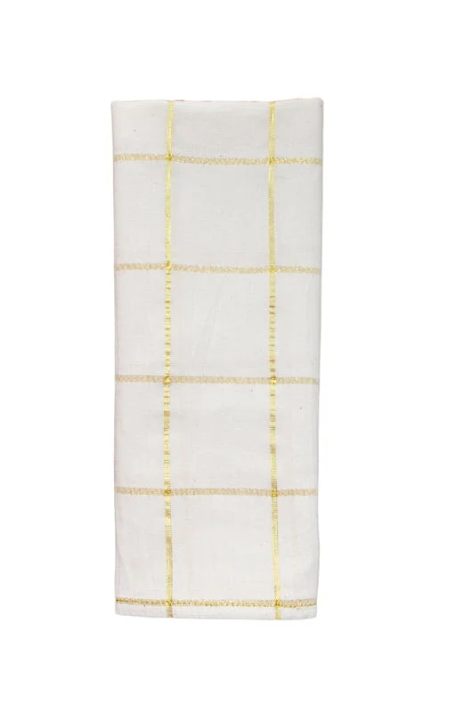 Serviette blanc carreaux or