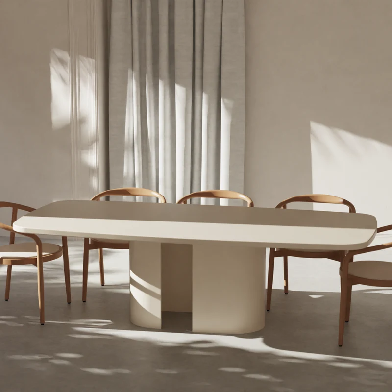 Grande table à manger Nova – Plateau MicroSkin en latte – Pieds en fer latte – 240 cm