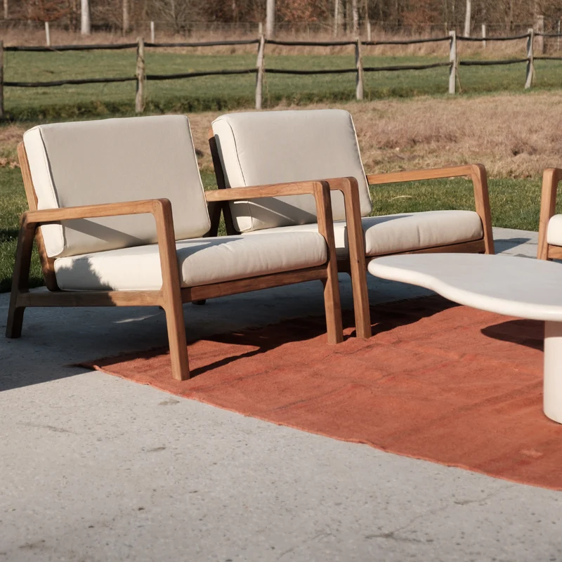 Chaise de jardin lounge Como simple - Teck (coussin inclus)