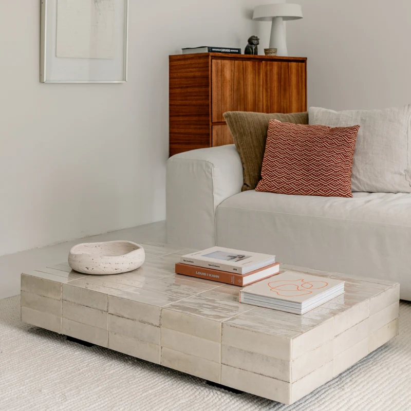 Table basse Tilo - Carreau beige - 120 cm - Rectangulaire