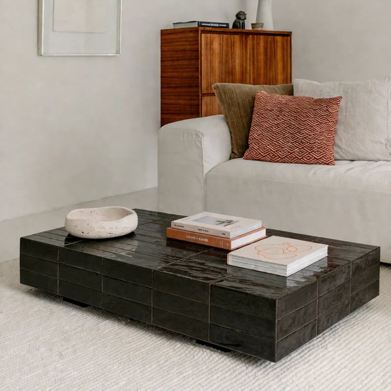 Table basse Tilo - Carreau noir - 120 cm - Rectangulaire