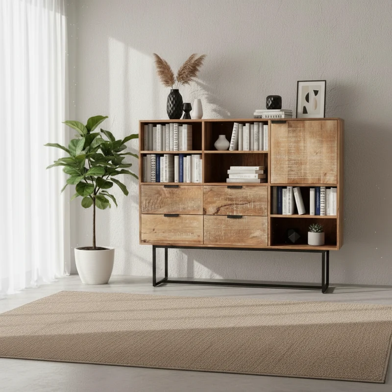 Barcelone - Buffet Haut Vaisselier en manguier massif 140 cm