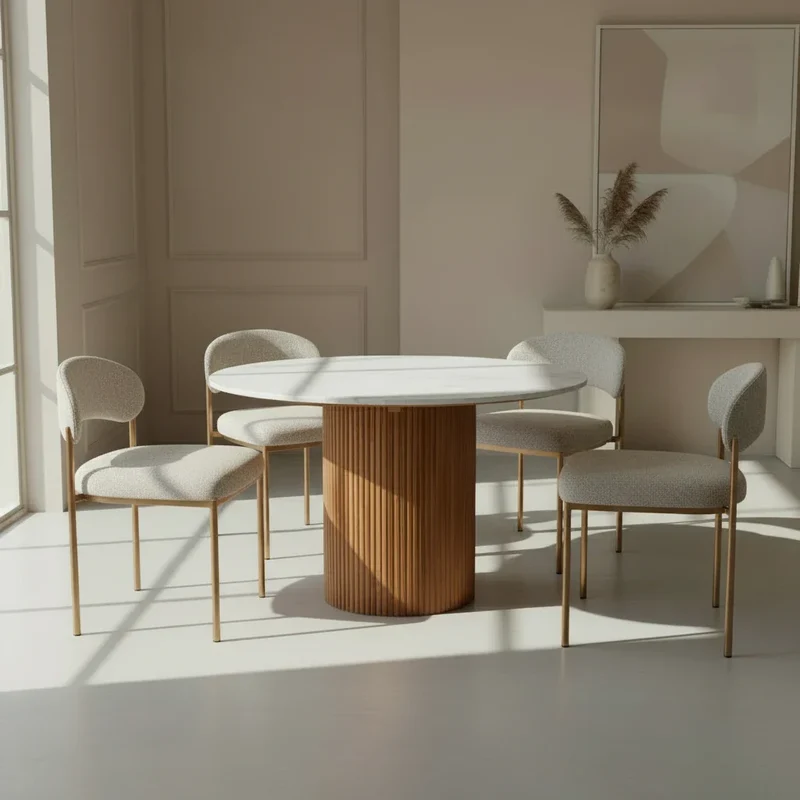 Ibiza- Table à Manger ronde en manguier et marbre blanc 120cm