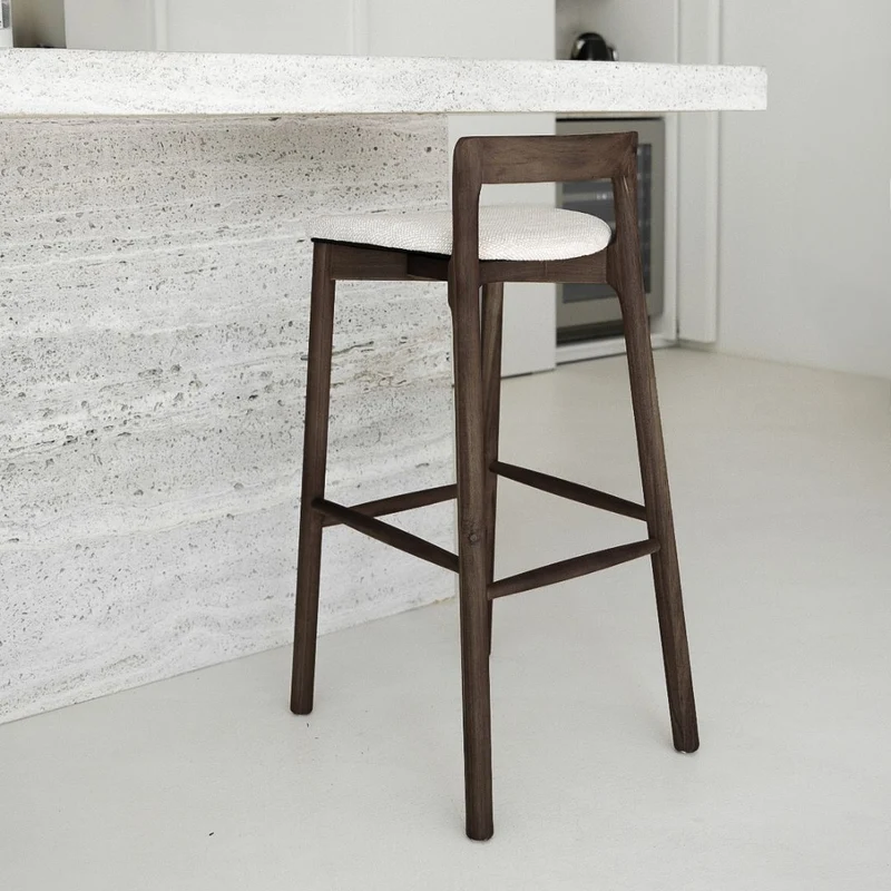 Tabouret Charmes - Noyer foncé - Assise en tissu - Tissage sandstone tacheté - Hauteur d'assise 65 cm