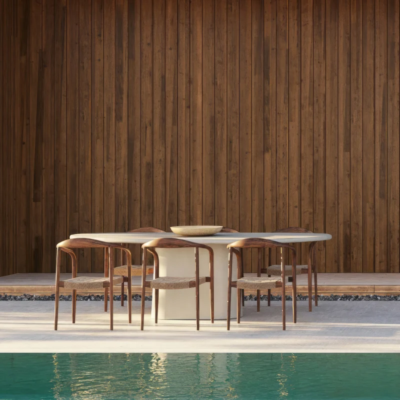 Table de jardin Anvers - 240 cm - Latte - Béton-ciment - Finition structurée
