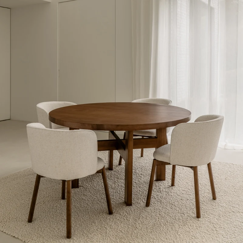 Victor - Table à manger ronde – Ø140 – Noyer foncé - Frêne
