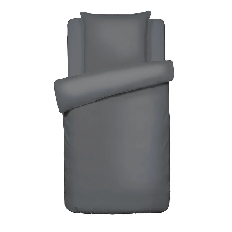 Housse de couette + taie(s) d'oreiller satin de coton - Gris foncé