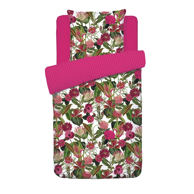 Housse de couette + taie(s) d'oreiller satin de coton - Garden fuchsia