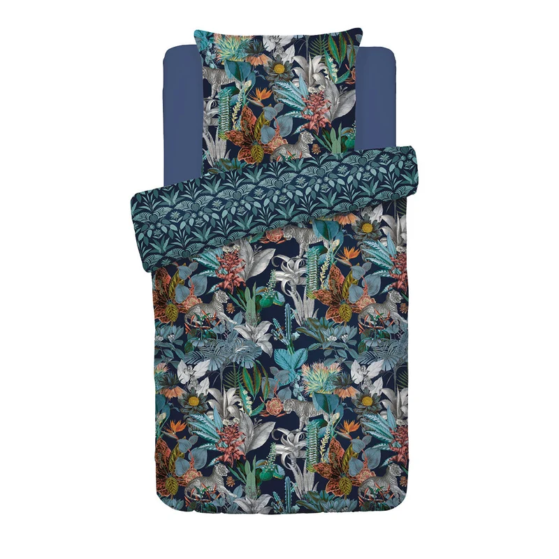 Housse de couette + taie(s) d'oreiller satin de coton - Zanzibar bleu