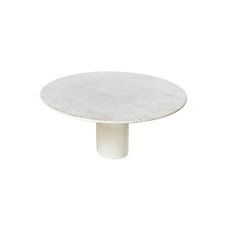 Table de salle à manger ronde 140 cm - Nana - Piètement Latte StoneSkin - Travertin blanc