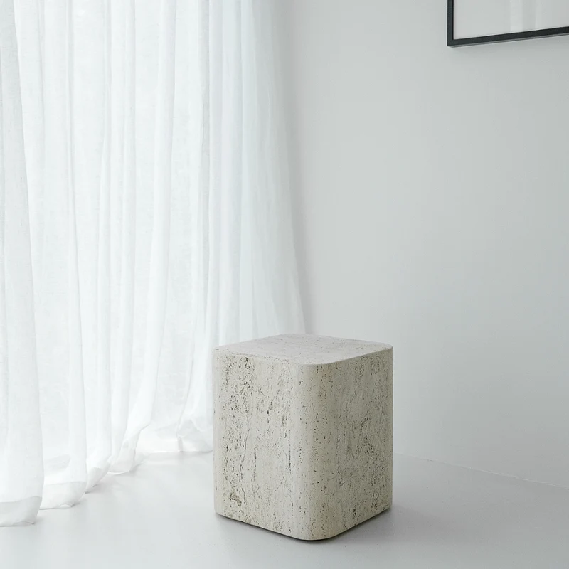Table basse carrée Travertin - Alba - 40 cm - Bord arrondi