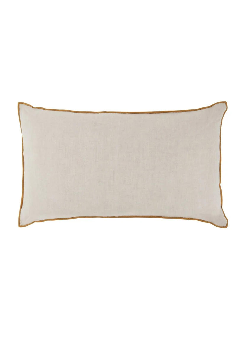 Coussin lin naturel bordure curry