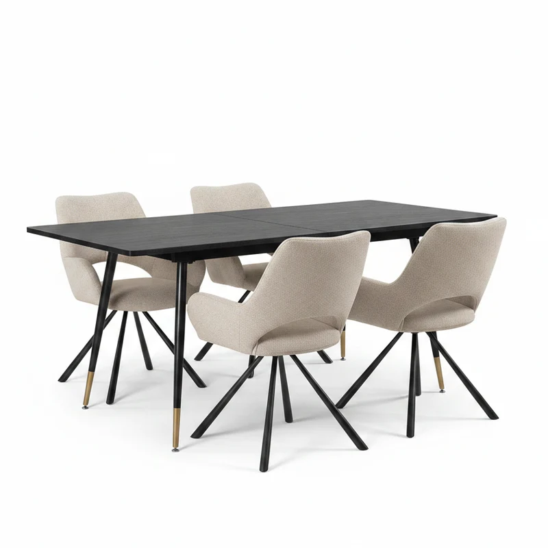 Ensemble de salle à manger comprenant une table extensible et 4 fauteuil en tissu beige