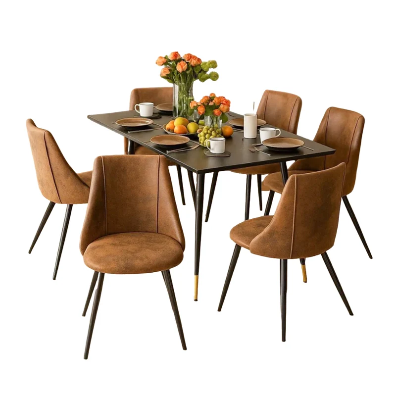 Ensemble de salle à manger comprenant une table extensible et 6 chaises industrielles en suédine