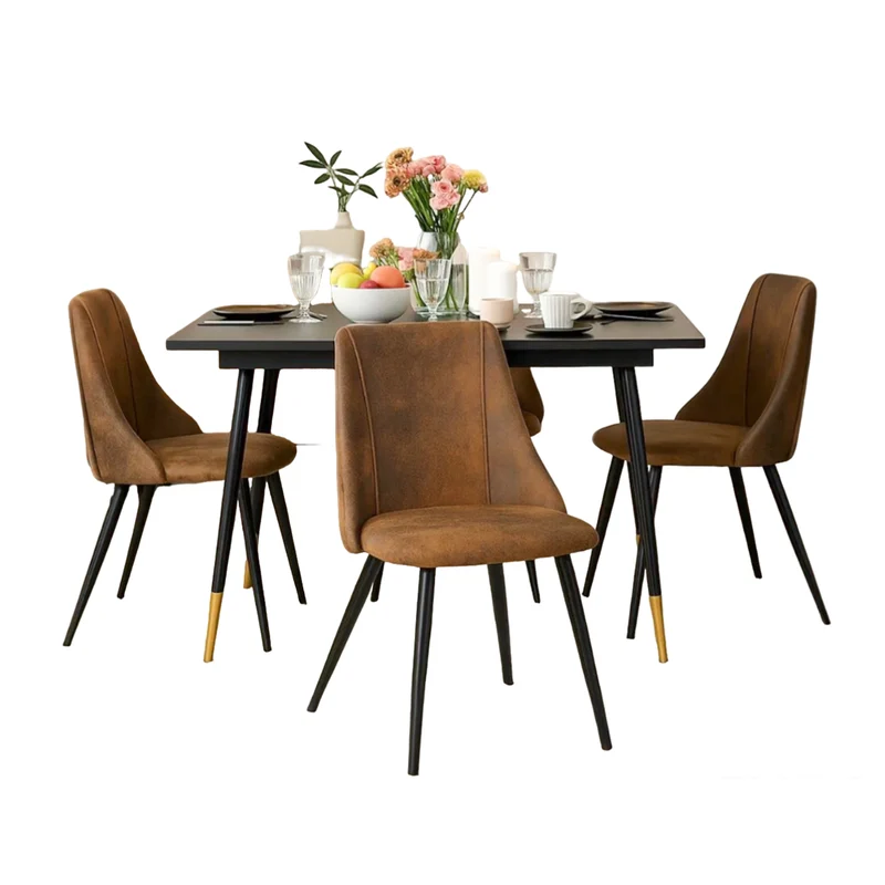 Ensemble de salle à manger comprenant une table extensible et 4 chaises industrielles en suédine