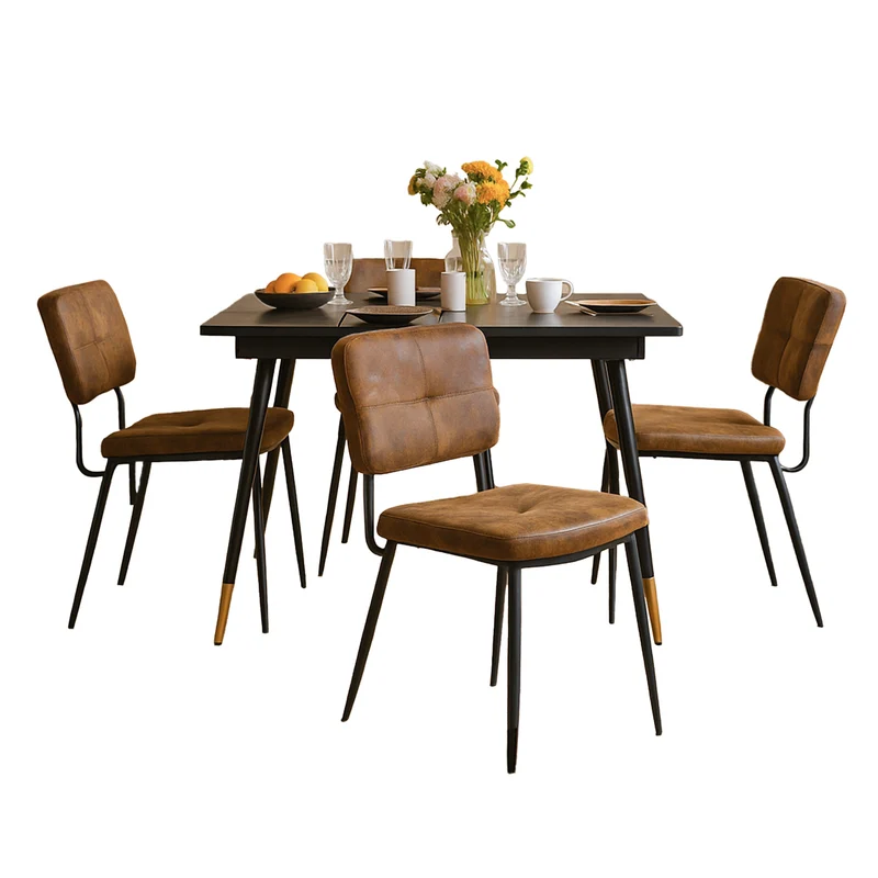 Ensemble de salle à manger comprenant une table extensible et 4 chaises de salle à manger industrielles en suédine