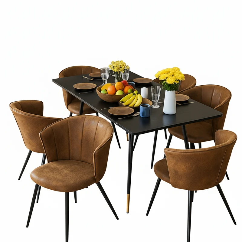 Ensemble de salle à manger comprenant une table extensible et 6 chaises en suédine marron