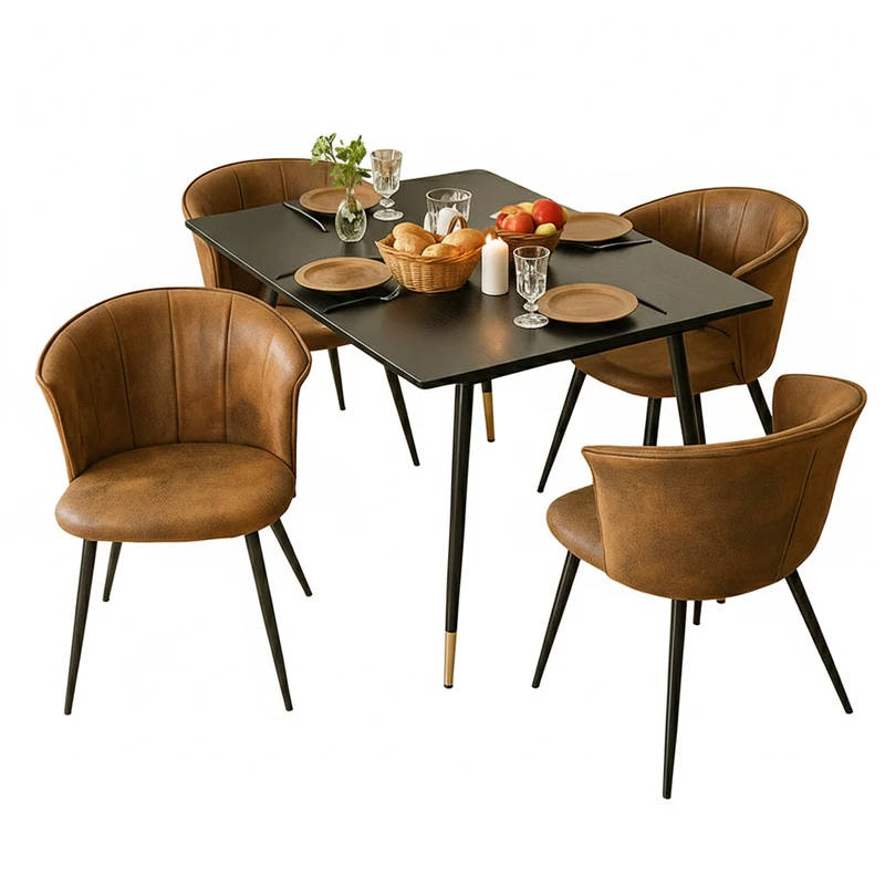 Ensemble de salle à manger comprenant une table extensible et 4 chaises en suédine marron